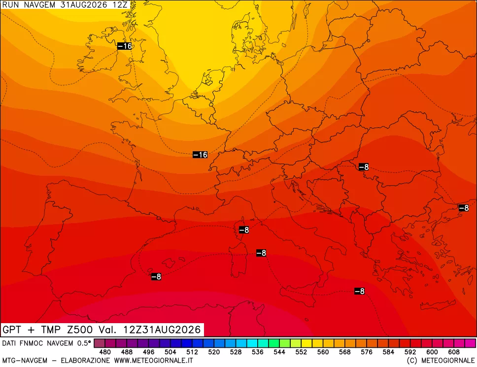 mappa Geopotenziali e Temperatura a 500 hPa