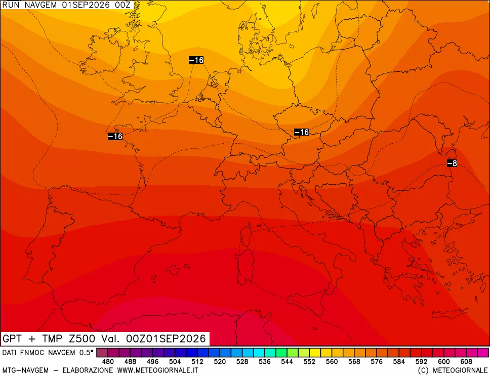 mappa Geopotenziali e Temperatura a 500 hPa