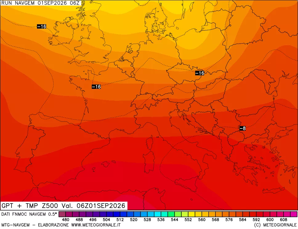 mappa Geopotenziali e Temperatura a 500 hPa
