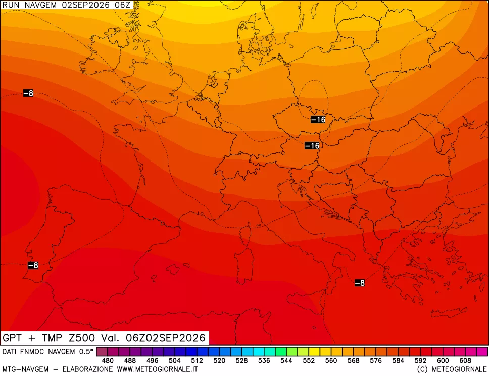 mappa Geopotenziali e Temperatura a 500 hPa