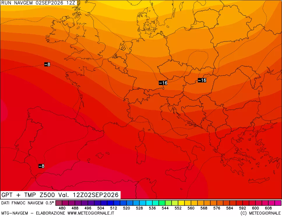 mappa Geopotenziali e Temperatura a 500 hPa