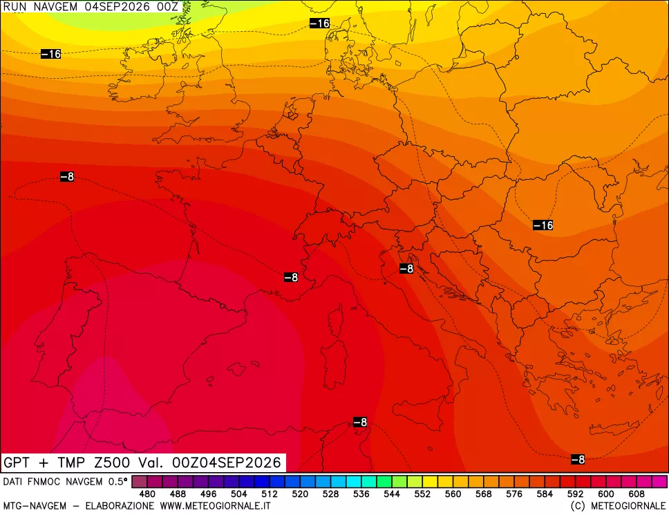 mappa Geopotenziali e Temperatura a 500 hPa