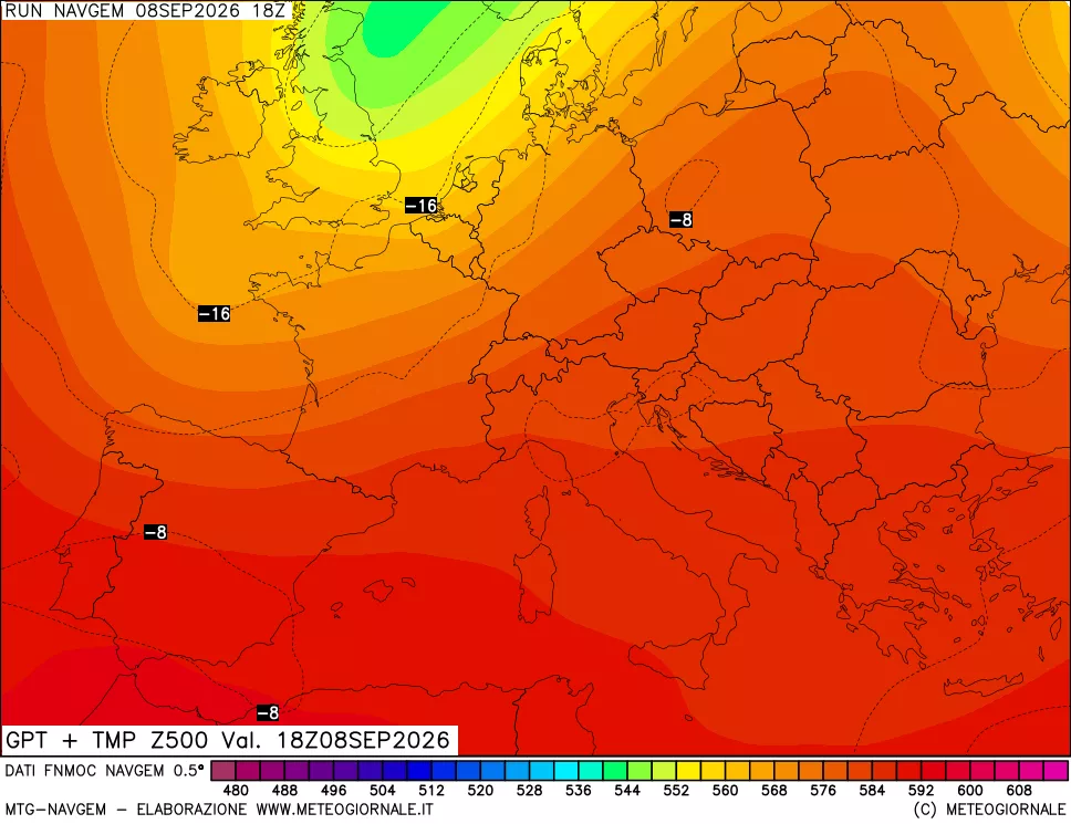 mappa Geopotenziali e Temperatura a 500 hPa