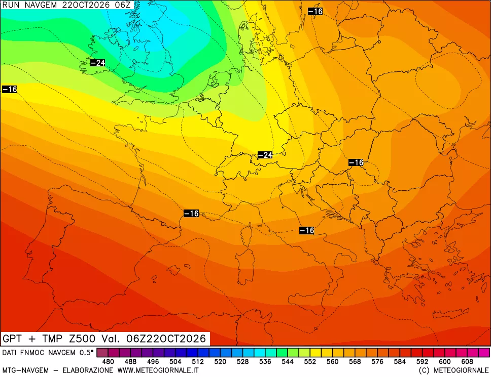 mappa Geopotenziali e Temperatura a 500 hPa