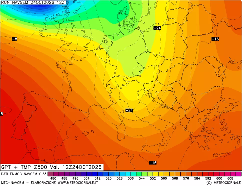 mappa Geopotenziali e Temperatura a 500 hPa