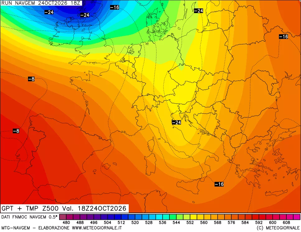 mappa Geopotenziali e Temperatura a 500 hPa