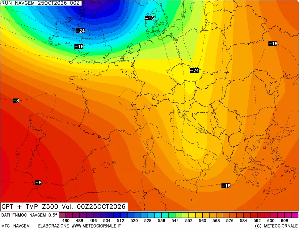 mappa Geopotenziali e Temperatura a 500 hPa
