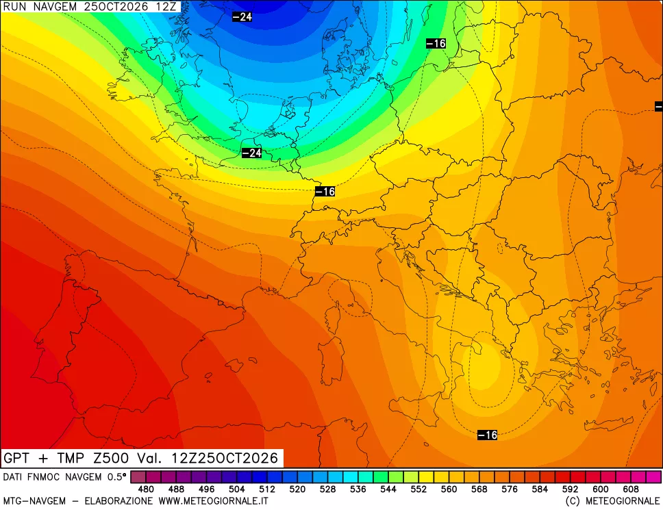 mappa Geopotenziali e Temperatura a 500 hPa