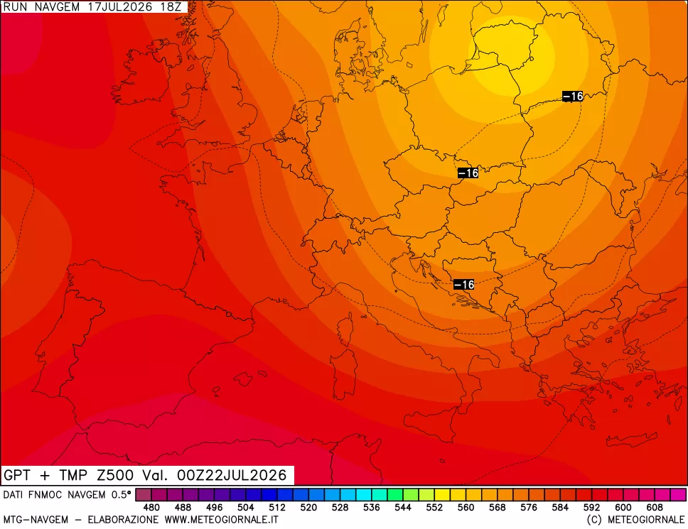 mappa Geopotenziali e Temperatura a 500 hPa