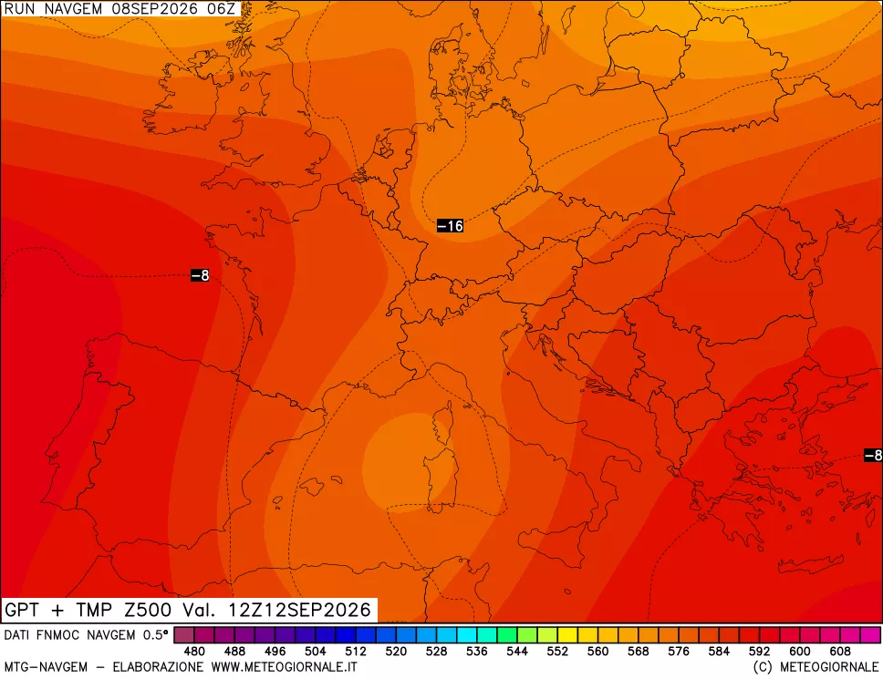 mappa Geopotenziali e Temperatura a 500 hPa