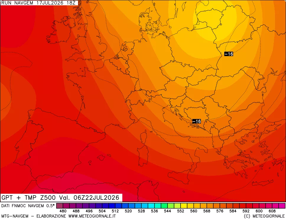 mappa Geopotenziali e Temperatura a 500 hPa