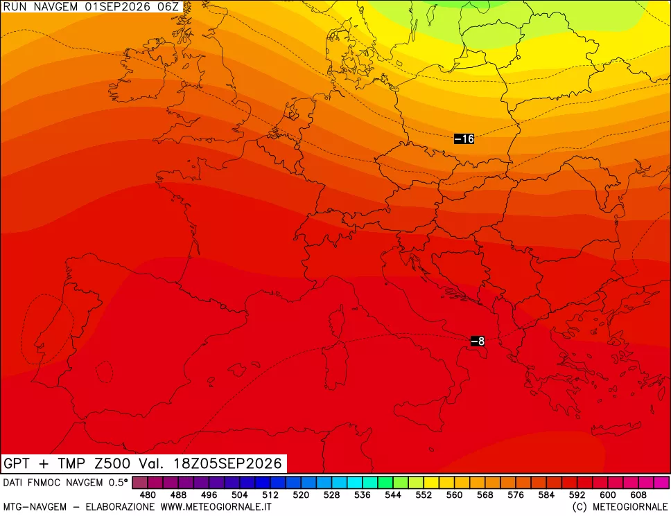 mappa Geopotenziali e Temperatura a 500 hPa
