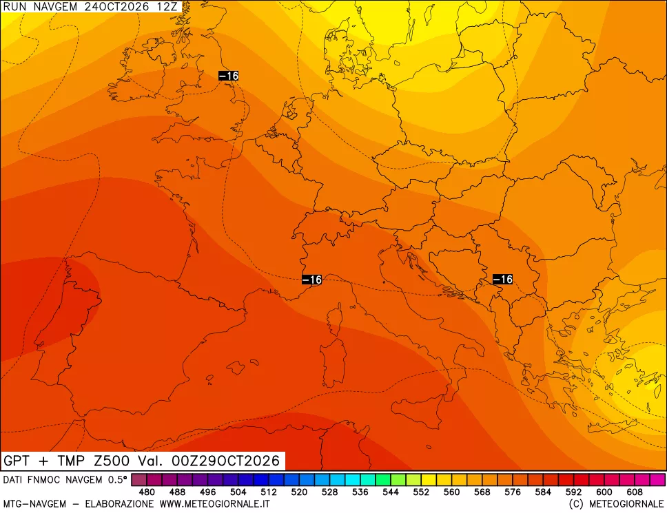 mappa Geopotenziali e Temperatura a 500 hPa