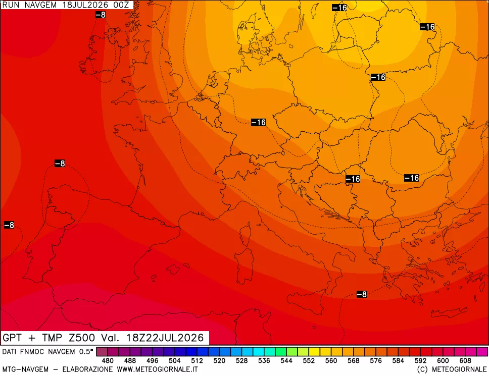 mappa Geopotenziali e Temperatura a 500 hPa