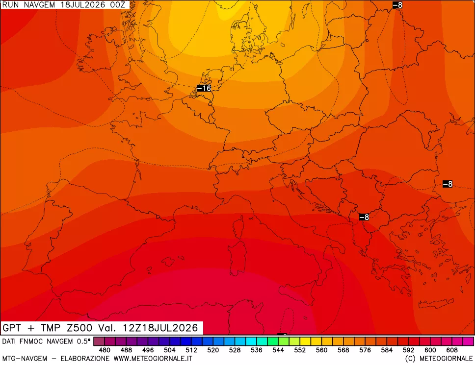 mappa Geopotenziali e Temperatura a 500 hPa
