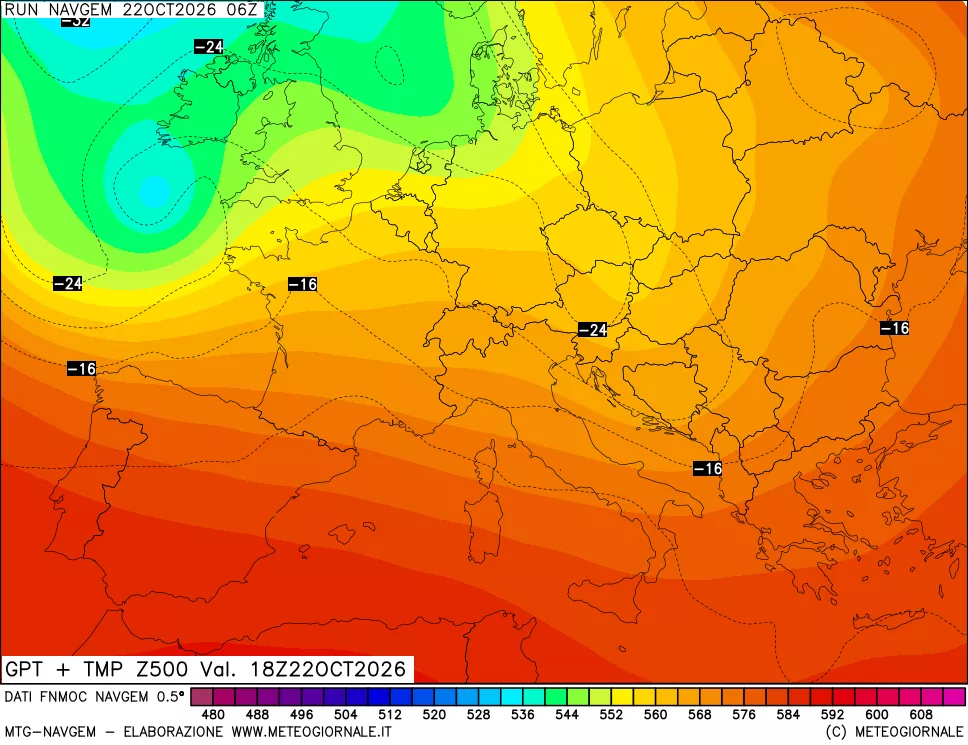 mappa Geopotenziali e Temperatura a 500 hPa