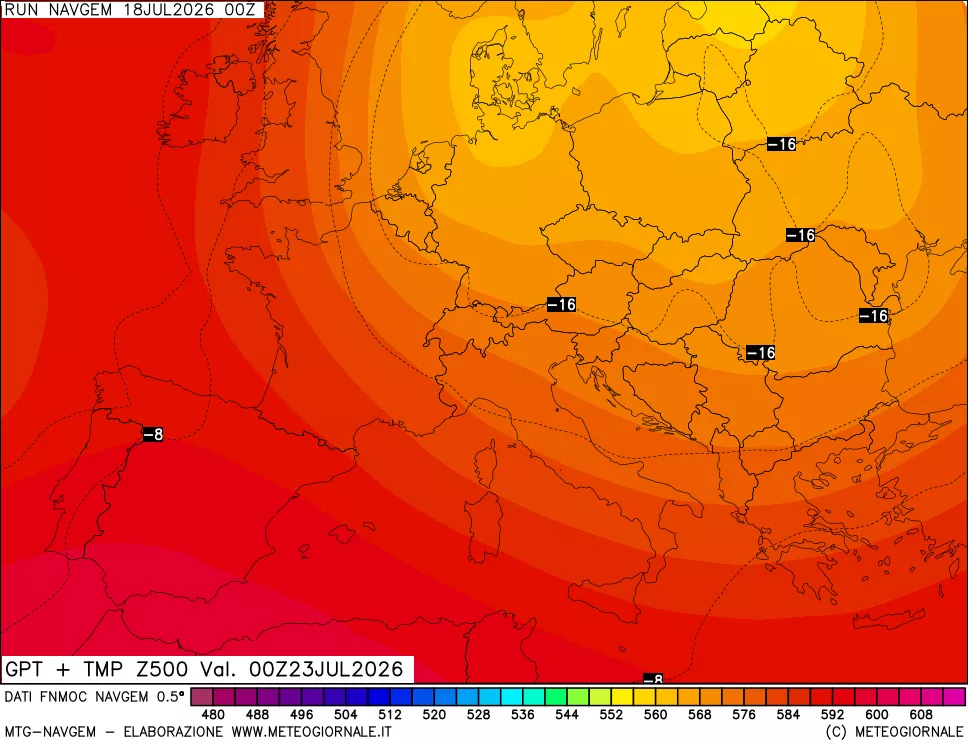mappa Geopotenziali e Temperatura a 500 hPa