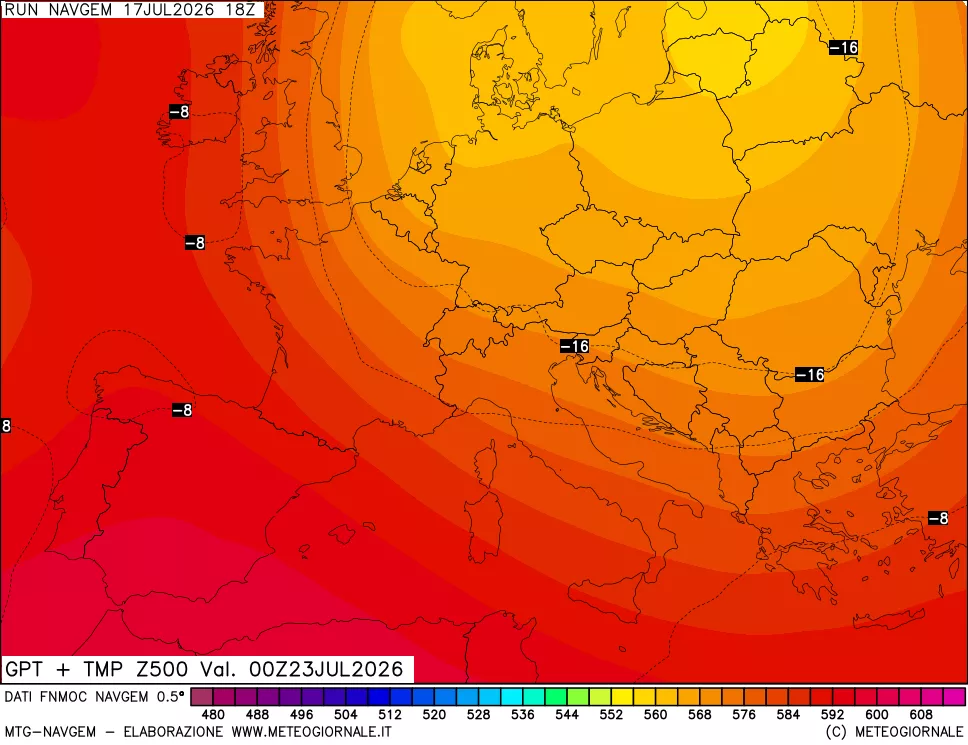 mappa Geopotenziali e Temperatura a 500 hPa