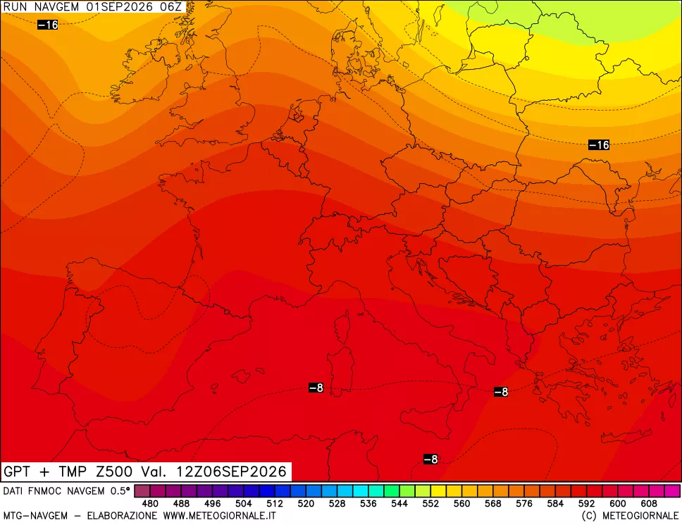 mappa Geopotenziali e Temperatura a 500 hPa