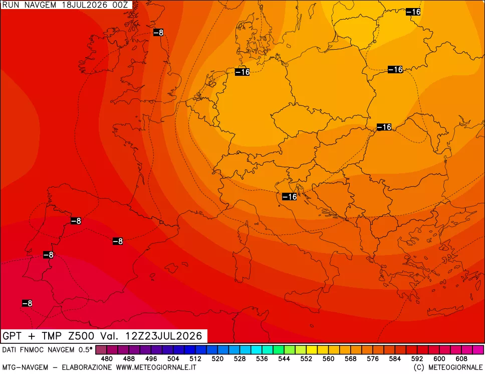 mappa Geopotenziali e Temperatura a 500 hPa