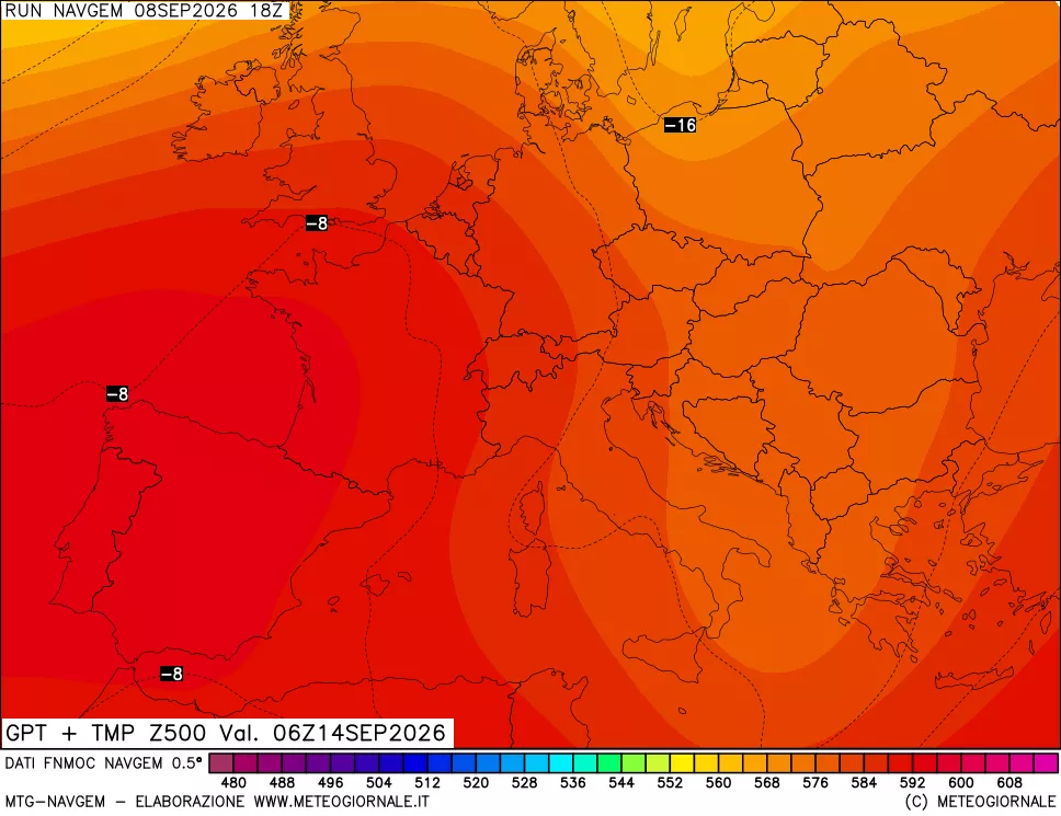 mappa Geopotenziali e Temperatura a 500 hPa