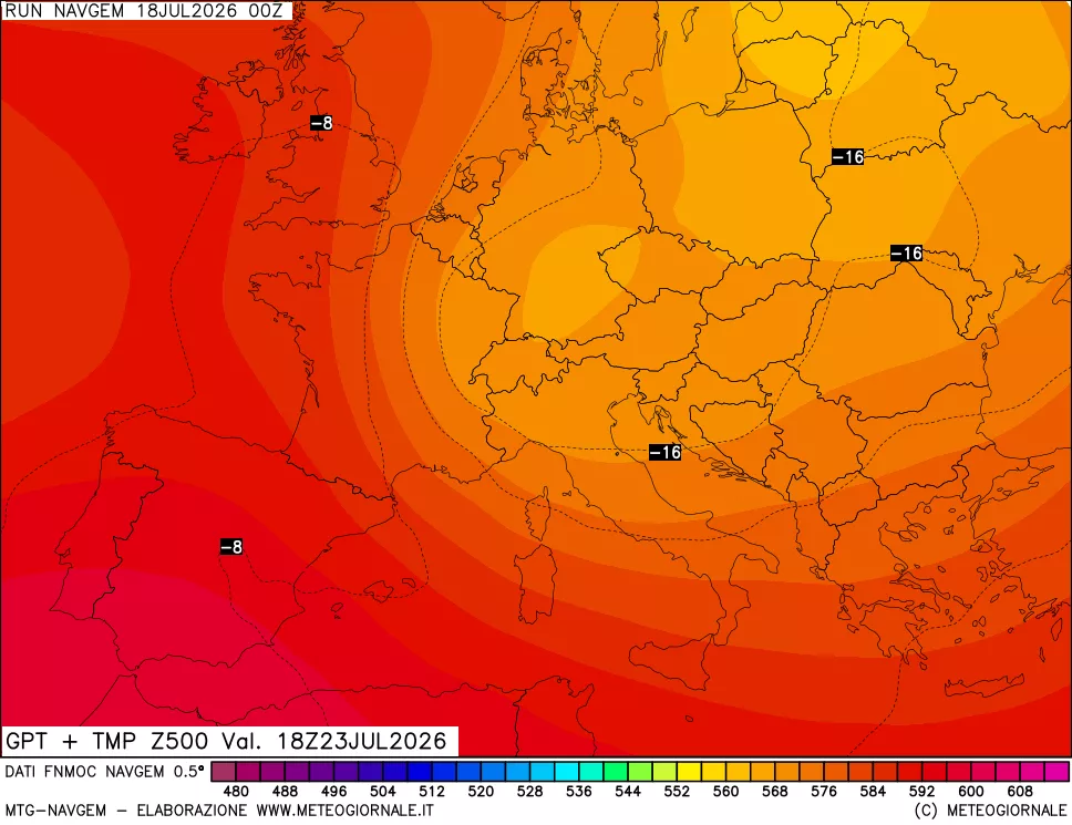 mappa Geopotenziali e Temperatura a 500 hPa