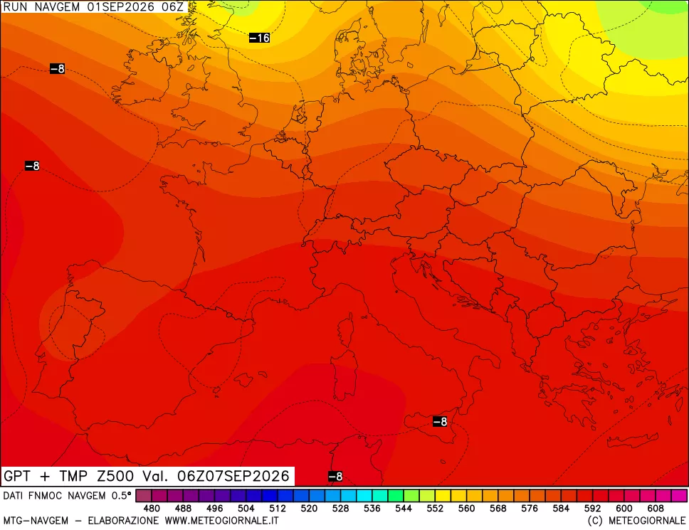 mappa Geopotenziali e Temperatura a 500 hPa
