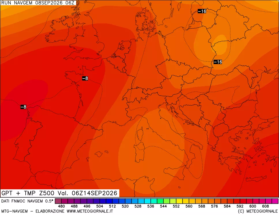 mappa Geopotenziali e Temperatura a 500 hPa