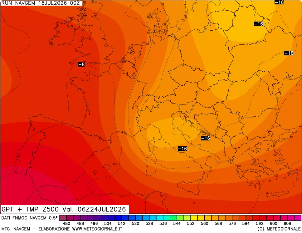 mappa Geopotenziali e Temperatura a 500 hPa