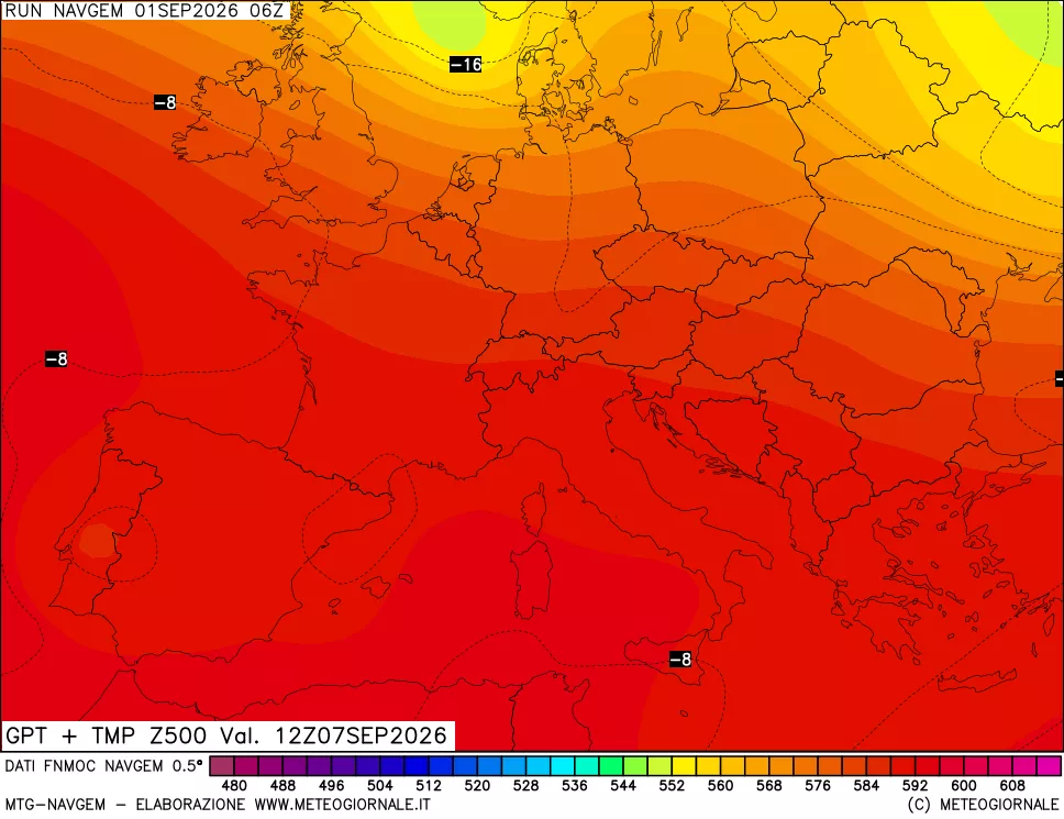 mappa Geopotenziali e Temperatura a 500 hPa