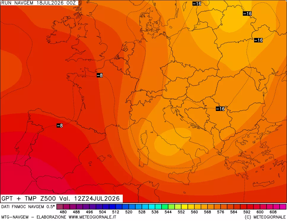 mappa Geopotenziali e Temperatura a 500 hPa