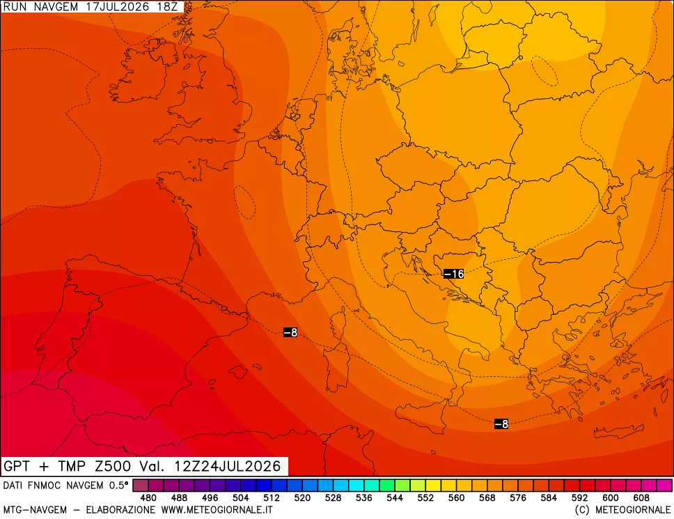 mappa Geopotenziali e Temperatura a 500 hPa