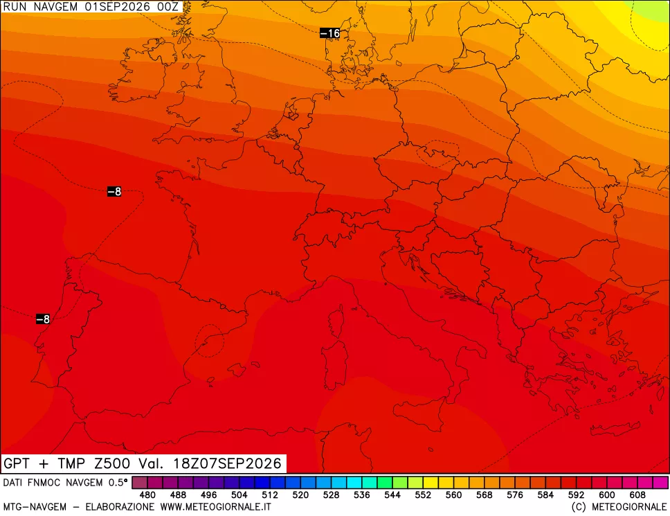 mappa Geopotenziali e Temperatura a 500 hPa