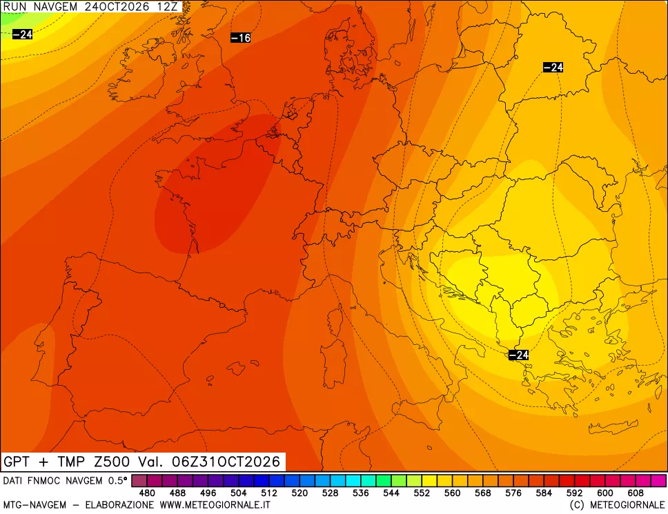 mappa Geopotenziali e Temperatura a 500 hPa