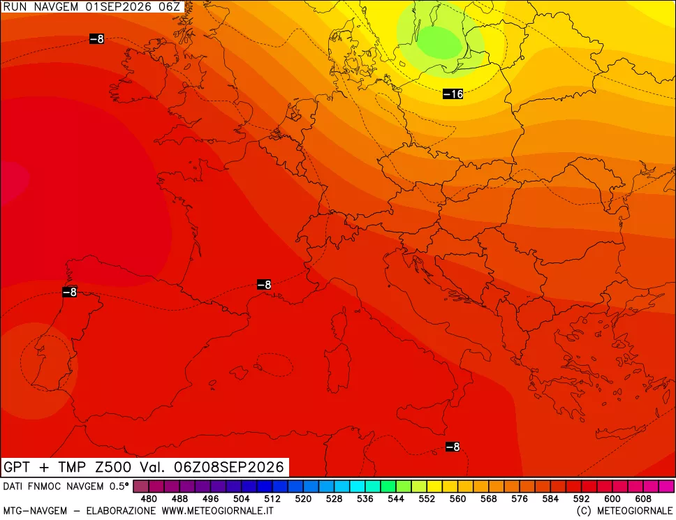 mappa Geopotenziali e Temperatura a 500 hPa
