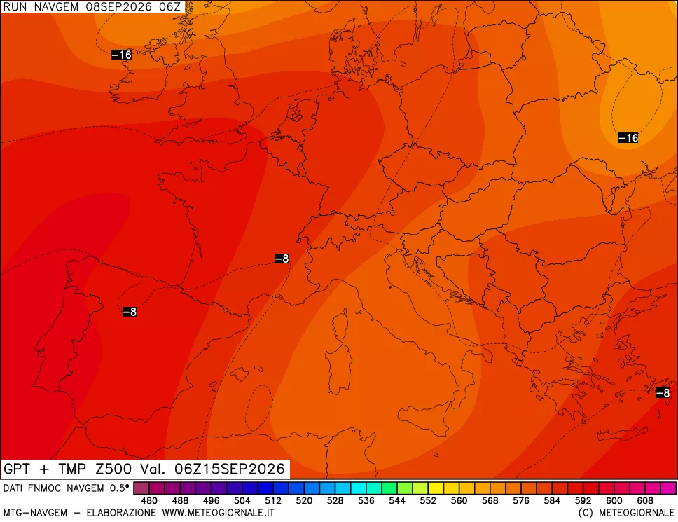 mappa Geopotenziali e Temperatura a 500 hPa