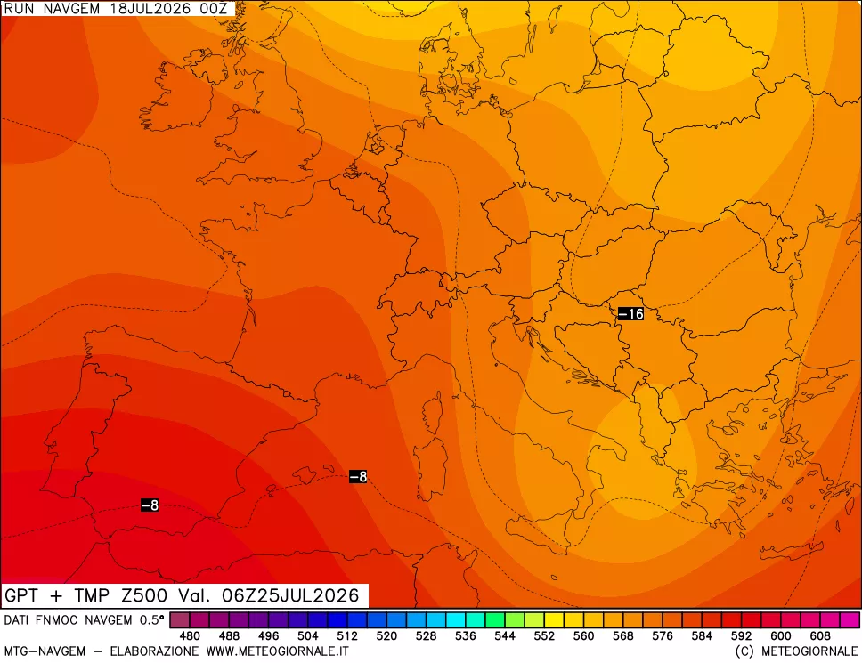 mappa Geopotenziali e Temperatura a 500 hPa