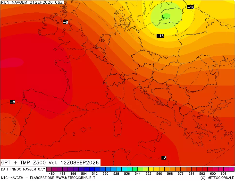 mappa Geopotenziali e Temperatura a 500 hPa