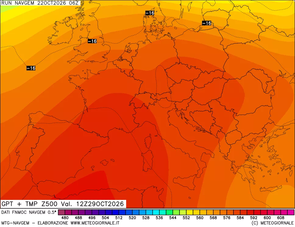 mappa Geopotenziali e Temperatura a 500 hPa