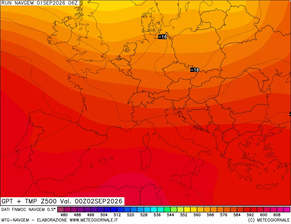 mappa Geopotenziali e Temperatura a 500 hPa