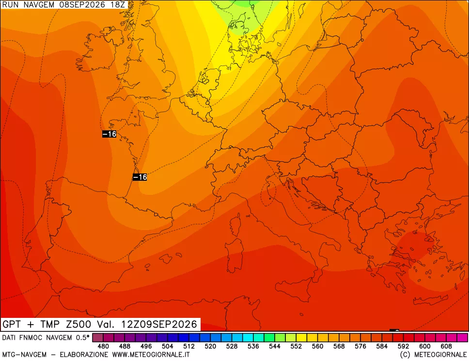 mappa Geopotenziali e Temperatura a 500 hPa
