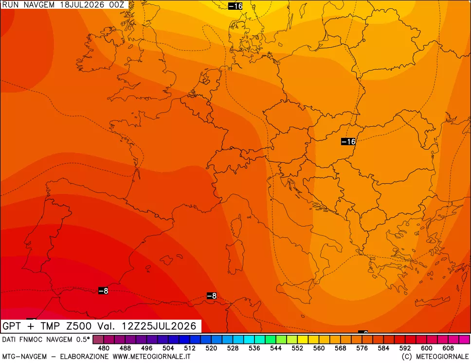 mappa Geopotenziali e Temperatura a 500 hPa