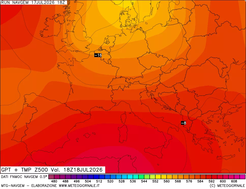 mappa Geopotenziali e Temperatura a 500 hPa