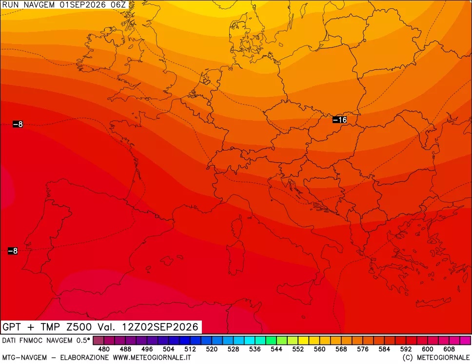mappa Geopotenziali e Temperatura a 500 hPa