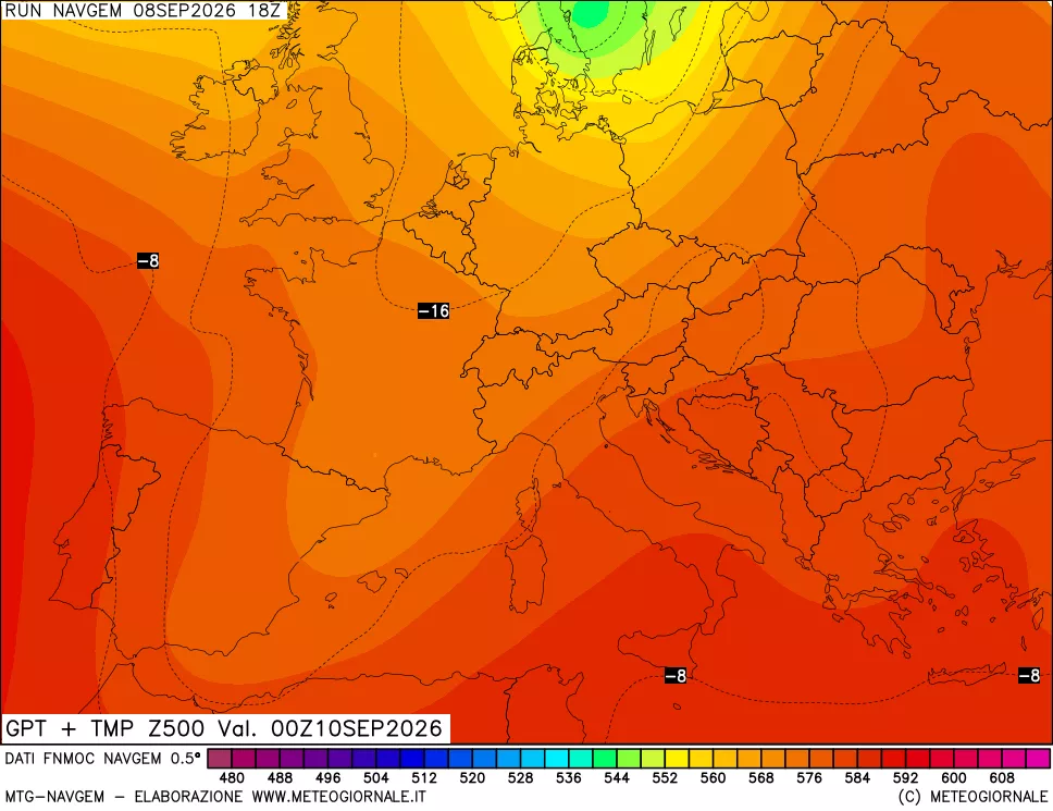 mappa Geopotenziali e Temperatura a 500 hPa