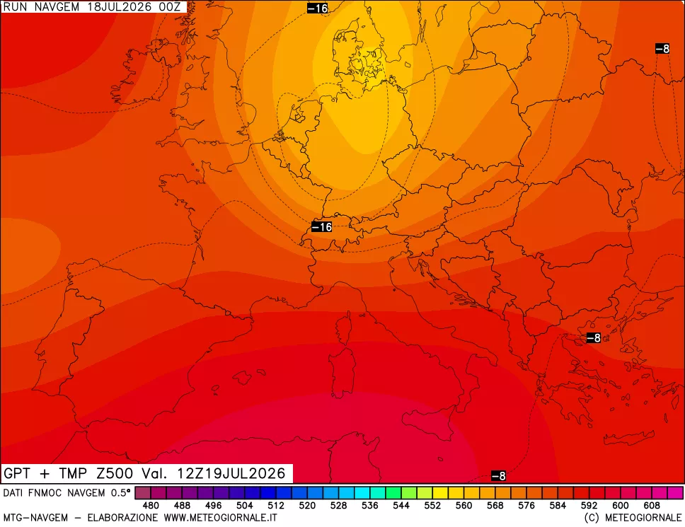mappa Geopotenziali e Temperatura a 500 hPa