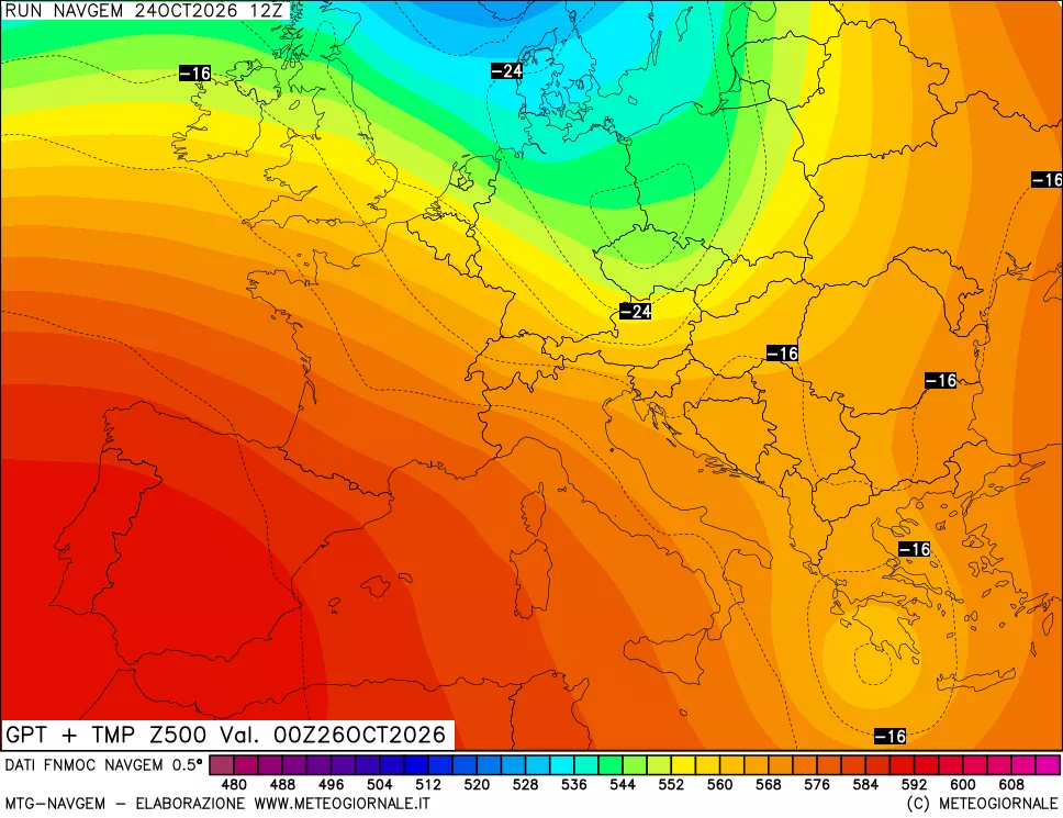 mappa Geopotenziali e Temperatura a 500 hPa