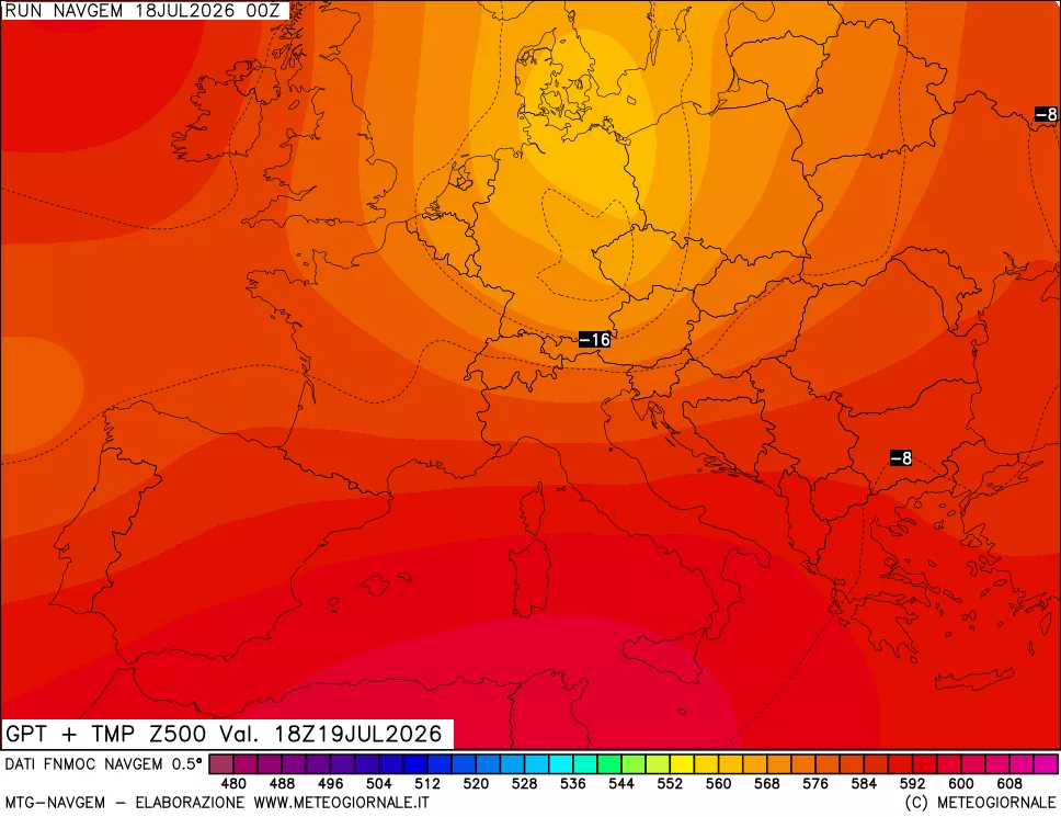 mappa Geopotenziali e Temperatura a 500 hPa