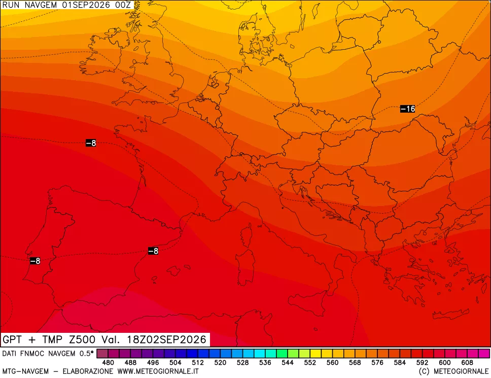mappa Geopotenziali e Temperatura a 500 hPa