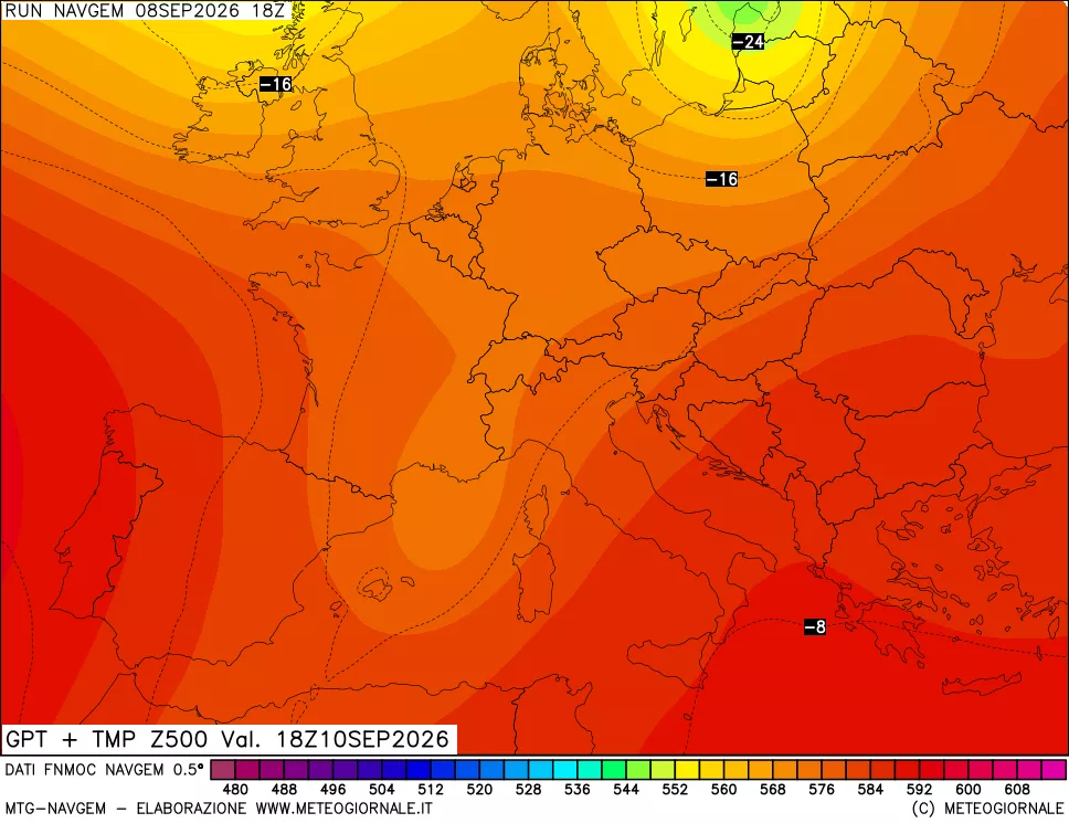 mappa Geopotenziali e Temperatura a 500 hPa